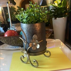 Elegant Black and Gold Planter with Floral Design